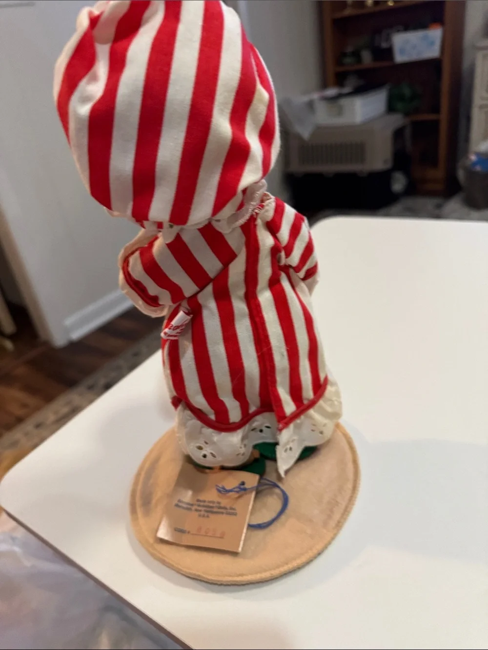 Annalee Red & White Striped Bear with Green Slippers Figurine